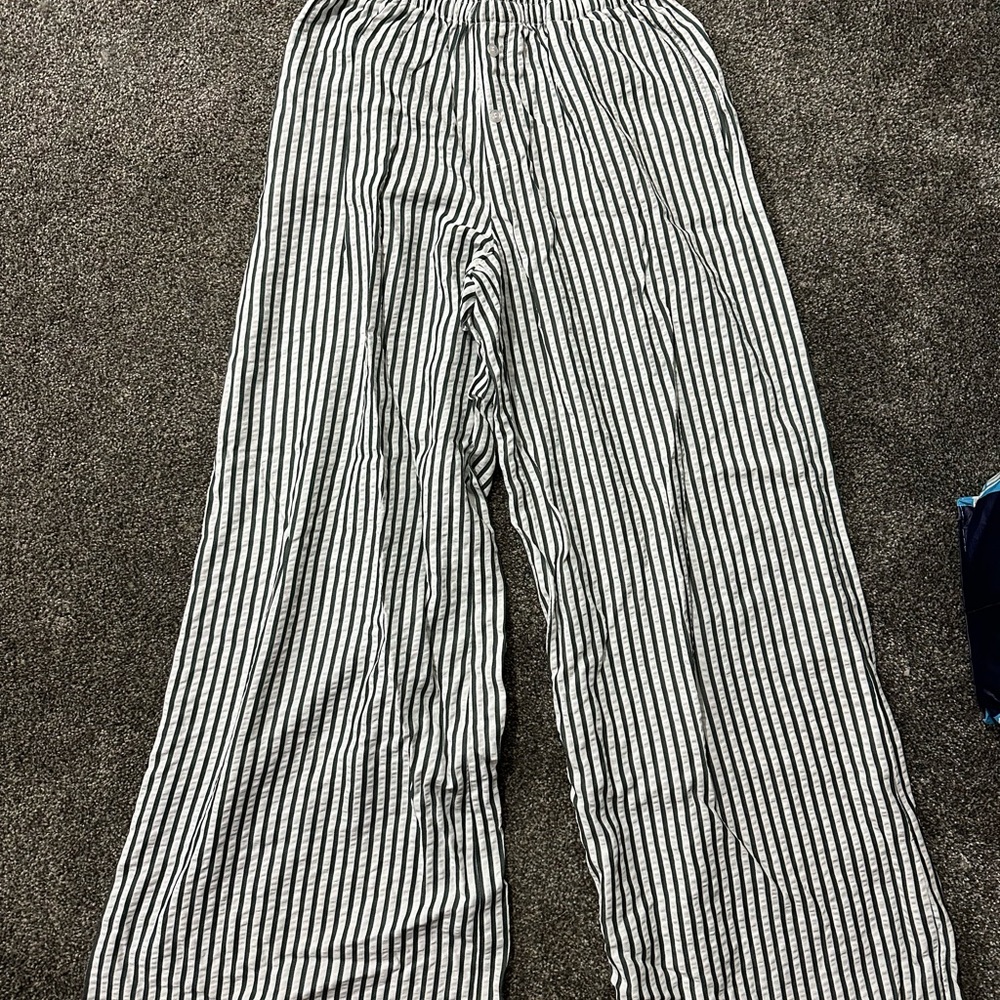 Black and White Striped Wide-Leg Pants